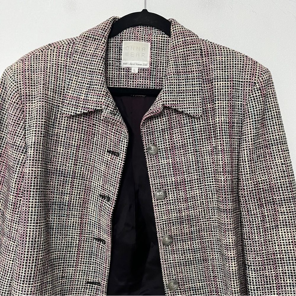 ONNA Wear Cropped Blazer Jacket Handwoven Silk Button Front Size Large - Picture 3 of 9